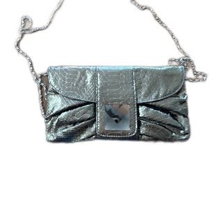 Silver crocodile leather like handbag rectangular shape with chain new Y2K